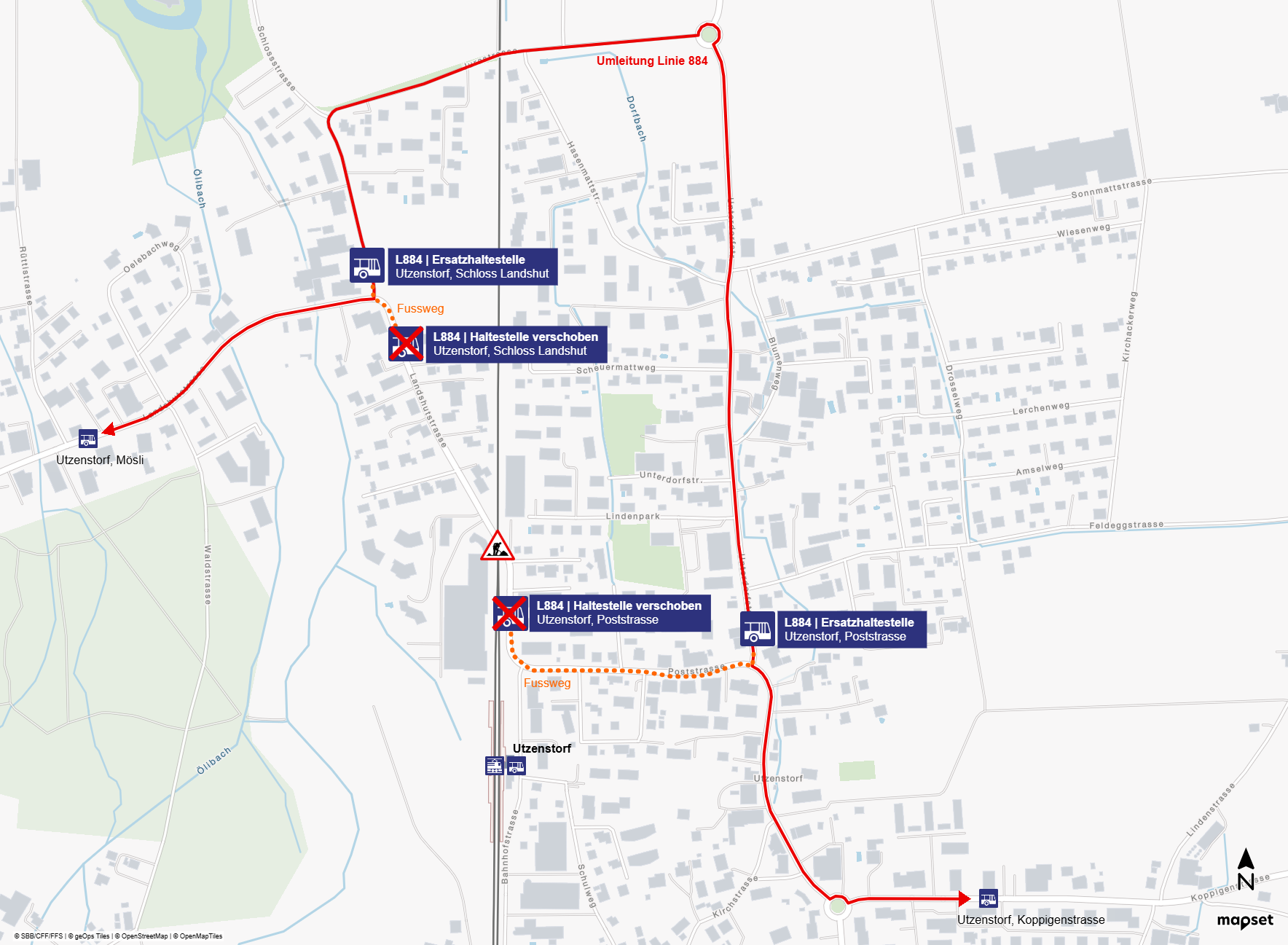 Umleitung der Linie 884