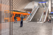 Visualisierung des künftigen RBS-Bahnhofs Bern mit einem Worbla-Zug.