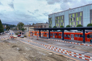 Blick auf Bauarbeiten am Bahnhof Ittigen