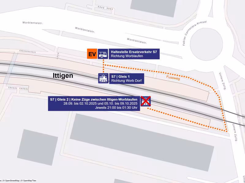 Situationsplan Ittigen Abfahrtsorte Ersatzverkehr S7