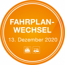 Oranger Button mit Text - Fahrplanwechsel, 13. Dezember 2020