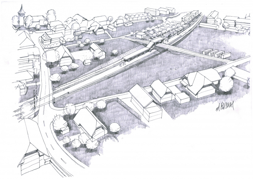 Visualisierung der Variante 2 - Bahnhofneubau an anderem Standort